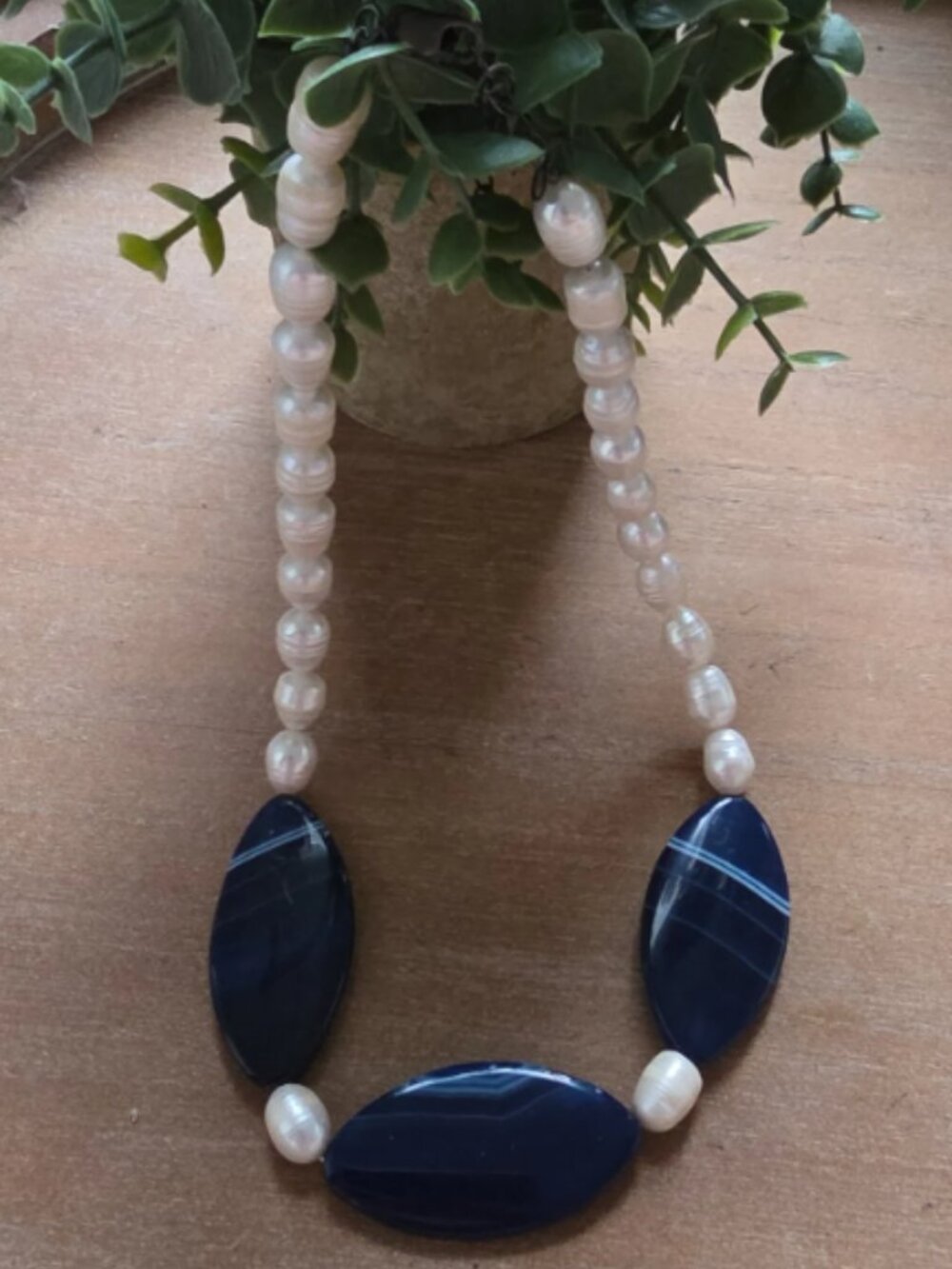 Blue Agate/ Fresh Water Pearl Necklace